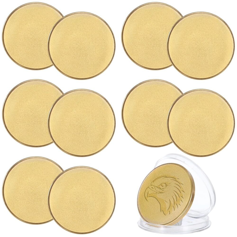 1597 10 PCS Blank Challenge Coins, 40mm Threaded Edge Golden Blank Metal